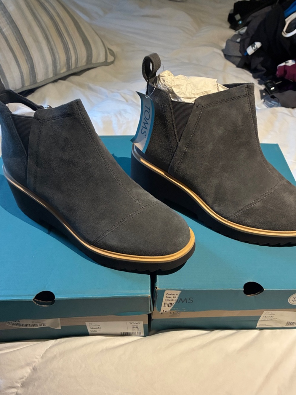 Toms Gray Suede Wedge Chelsea Booties